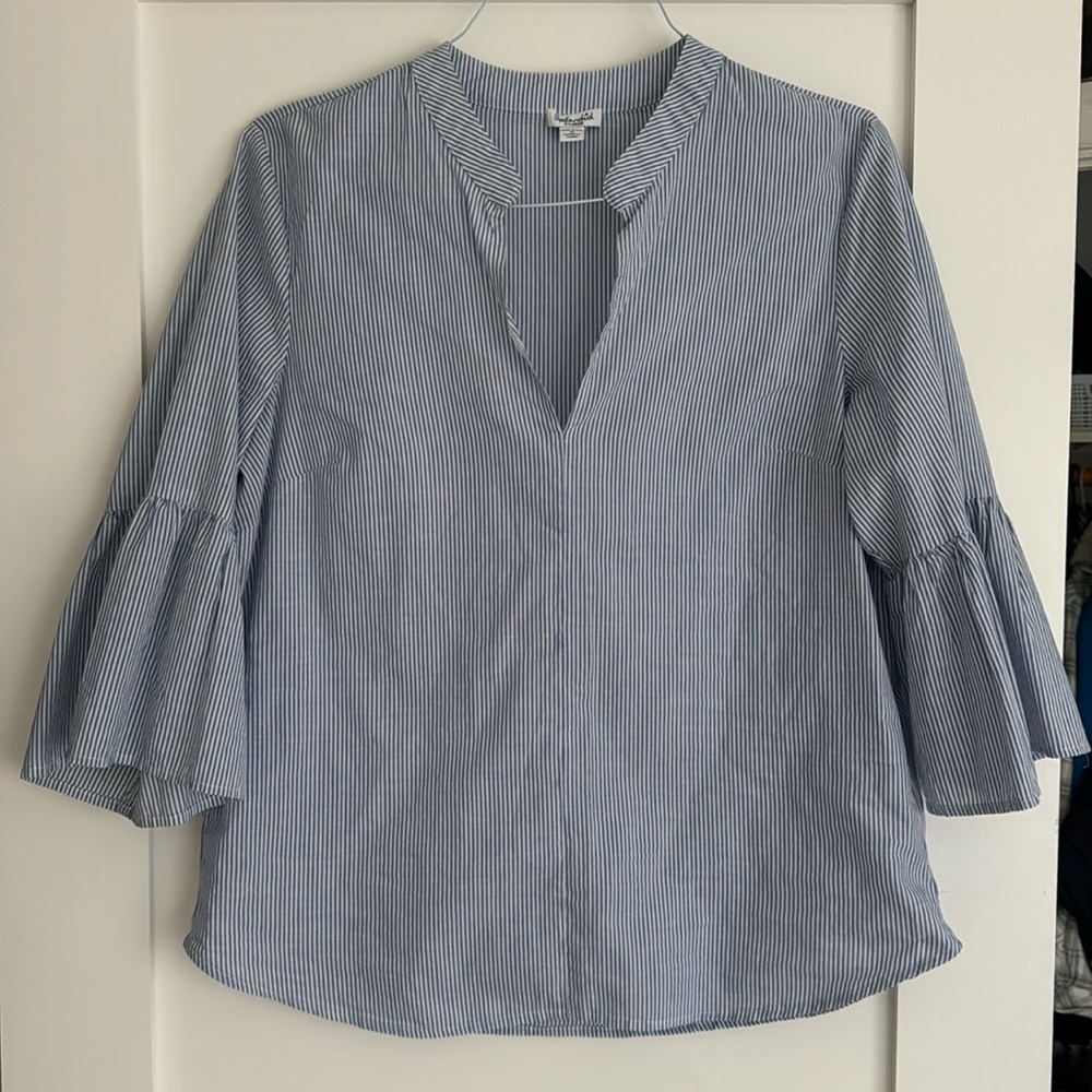 Splendid blue and white stripe blouse, bell sleeve